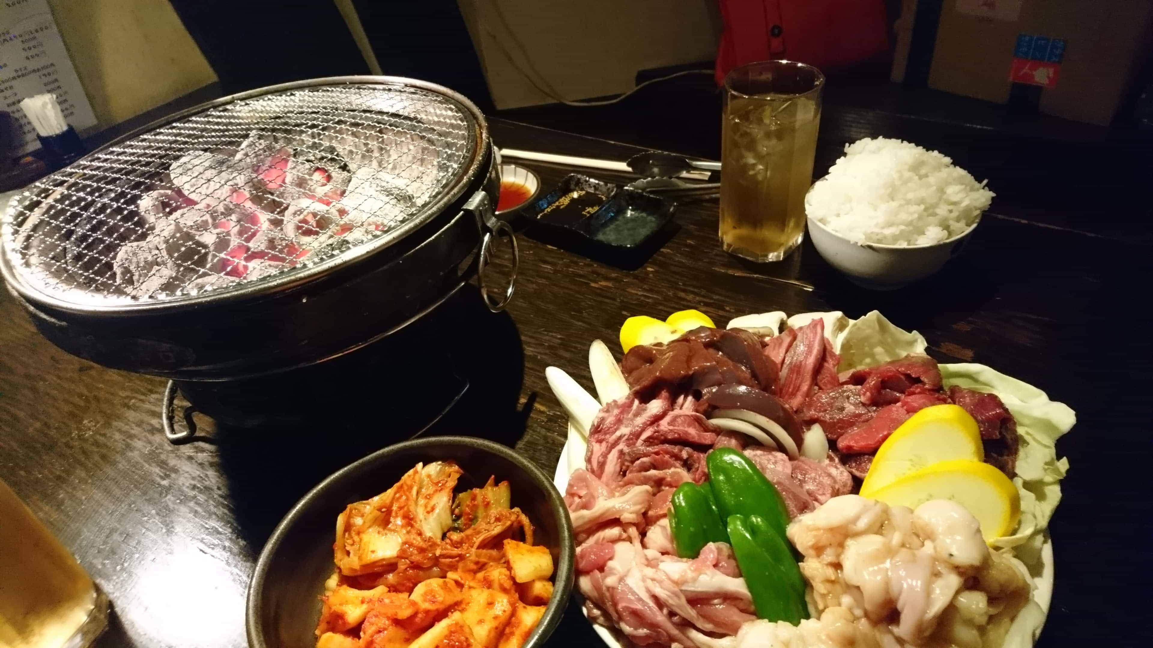 七輪で焼き肉